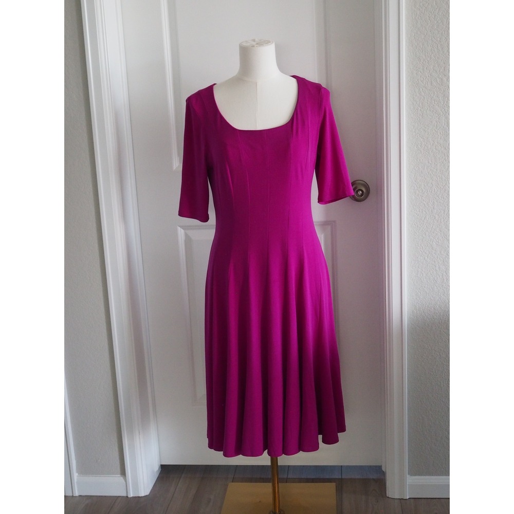 Madison Leigh Fit Flare Magenta Pink Midi Dress Small Square Neck Knee Length